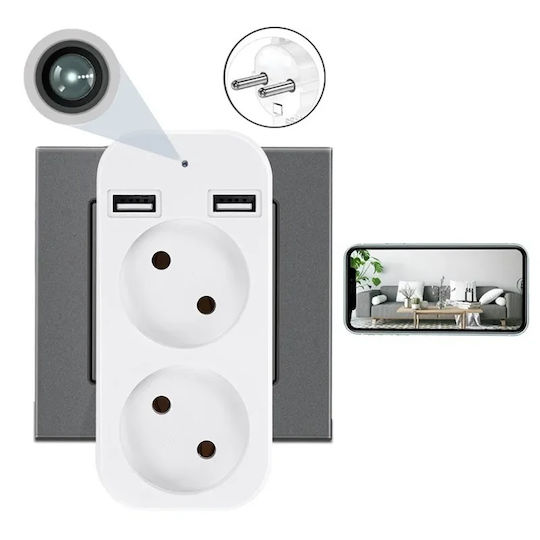 Cameră Spion Adaptor Dublu Iuni Ad1 8 Gb Wi-fi Full Hd Senzor de Mișcare