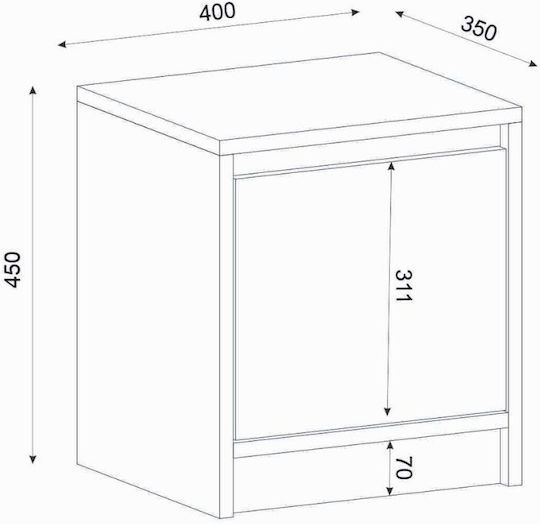 Κομοδίνο Conve Ξύλινο Λευκό 40x35x45cm