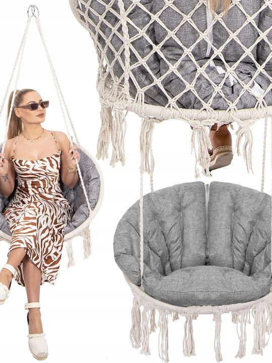 Leagăn suspendat fotoliu cu pernă material textil Bej Rezistență până la 150kg L100xL100xH120cm