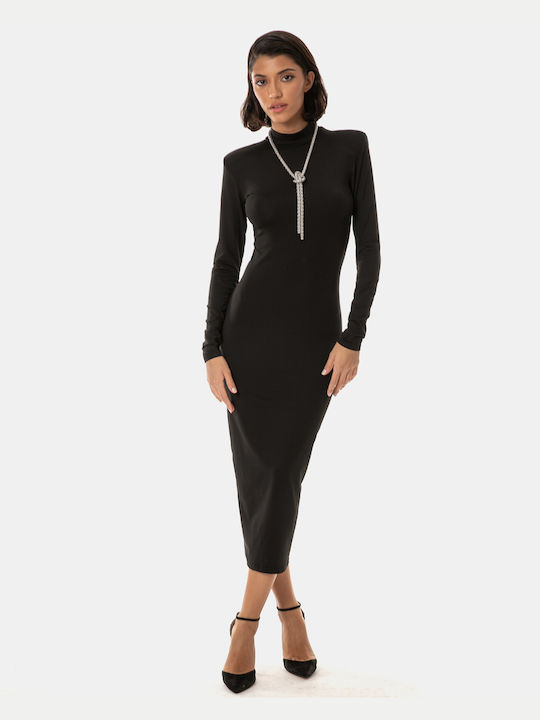 Maxi Long Sleeve Padded Dress Black