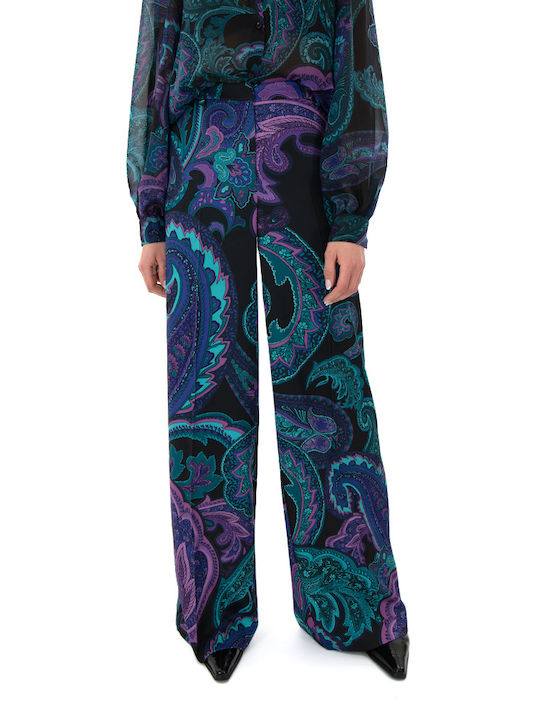 MY T Damen Stoff Palazzo-Hose Black, Purple, Green