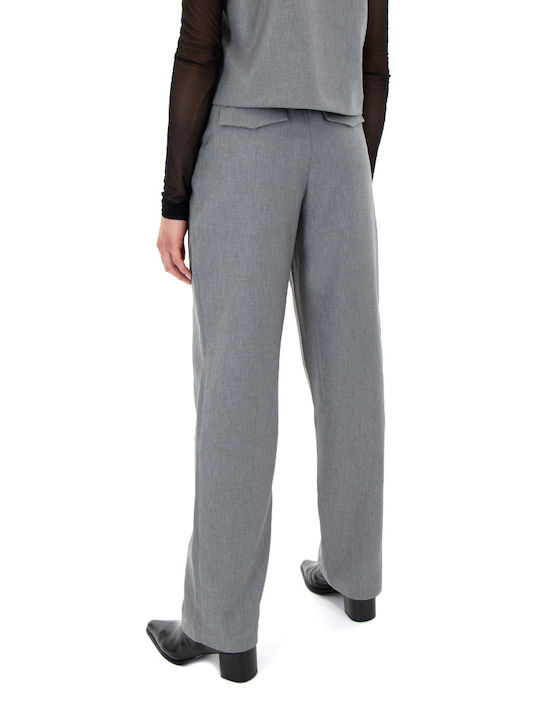 MY T Damen Hoch tailliert Stoff Hose in Gerader Linie Grey