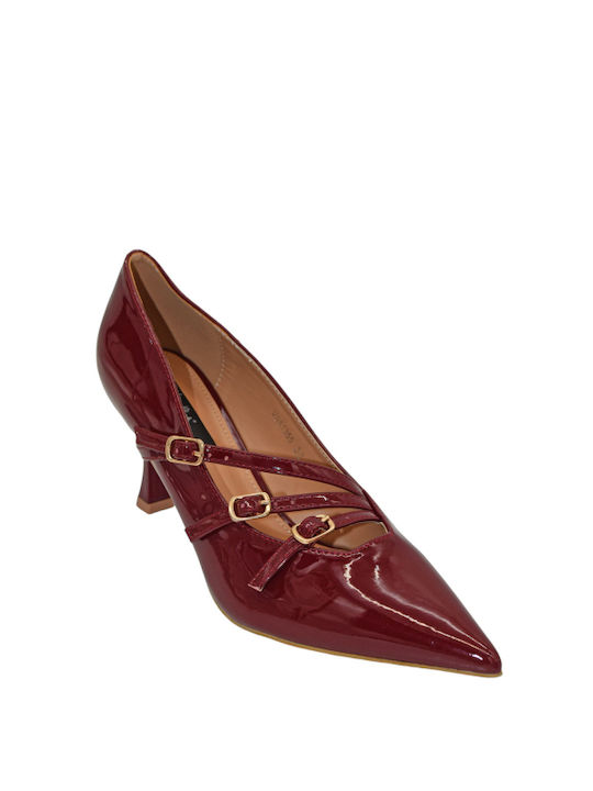 Morena Spain Pointed Toe Burgundy Medium Heels with Strap