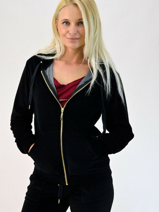 Women's Sweatshirt Jacket Velvet Hooded Black