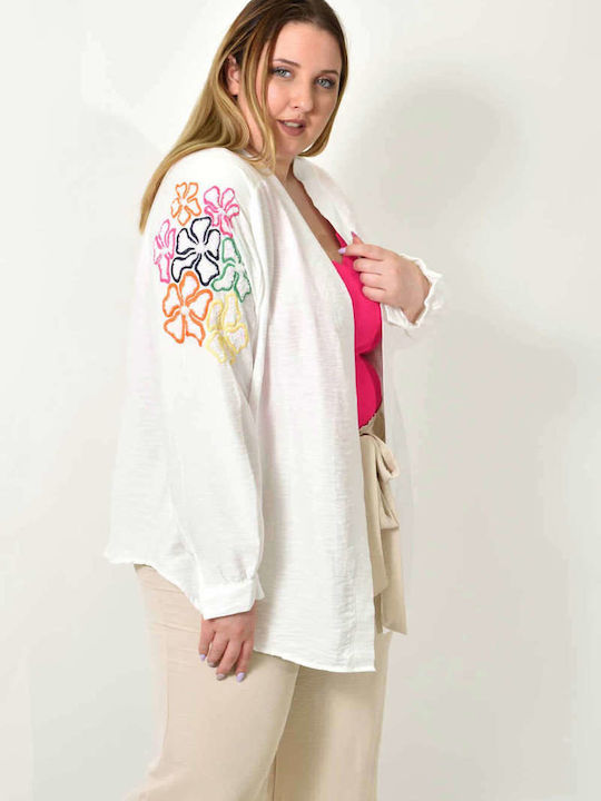 Cardigan pentru femei cu paiete și design floral alb 24452