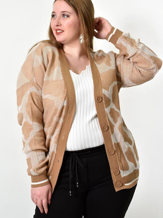 Γυναικεία Ζακέτα Oversized Σχέδιο Μπεζ 22974