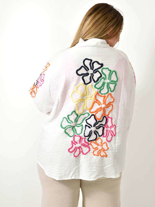 Cardigan pentru femei cu paiete și design floral alb 24452