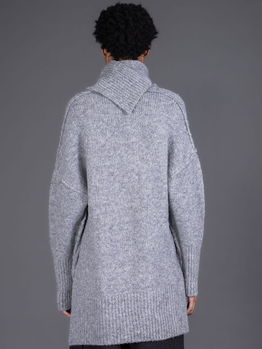 Lange Gestrickte Damen Strickjacke mit Knöpfen Grau