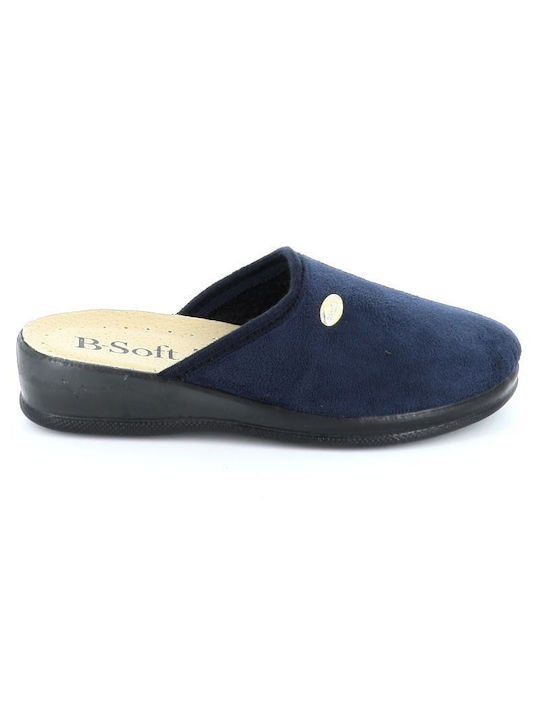 B-Soft Leather Winter Women's Slippers in Blue color