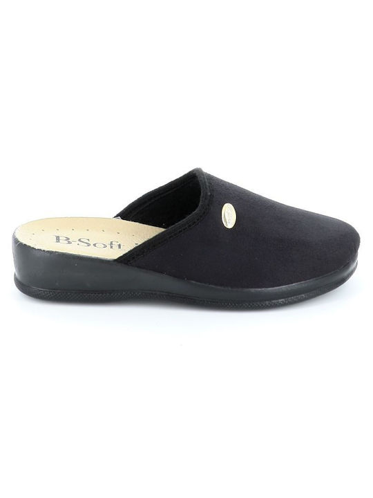 B-Soft Leather Winter Women's Slippers in Black color