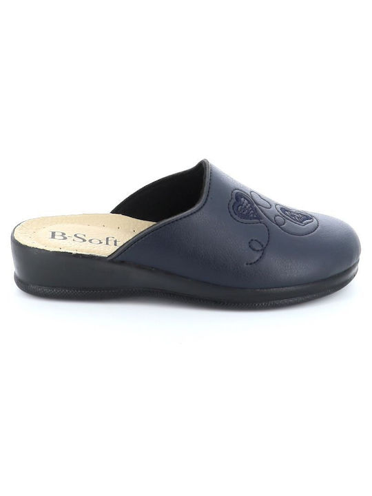 B-Soft Anatomical Leather Women's Slippers in Blue color