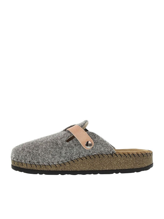 Leather Winter Women's Slippers Gray