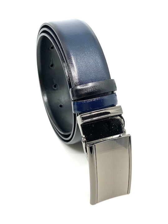 Men's Belt Leather Double Sided Black 2021-A ΜΑΥΡΟ ΜΠΛΕ