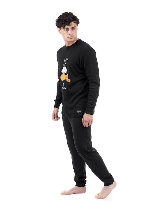 Sara Men's Winter Cotton Pajamas Set BLACK