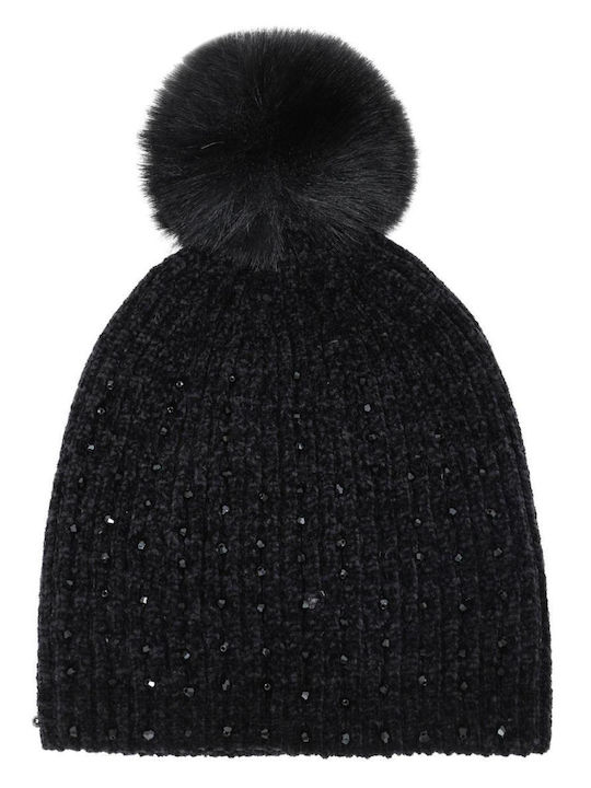 Doca Pom Pom Beanie Unisex Beanie Gestrickt in Schwarz Farbe