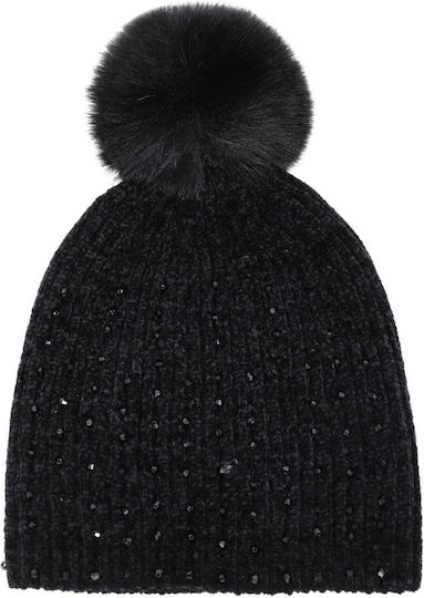 Pom Pom Beanie Unisex Beanie Gestrickt in Schwarz Farbe