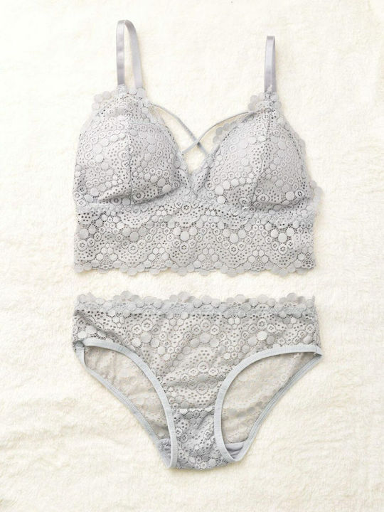 Potre Δαντελένιο Σετ Εσωρούχων Bralette με Slip Γκρι