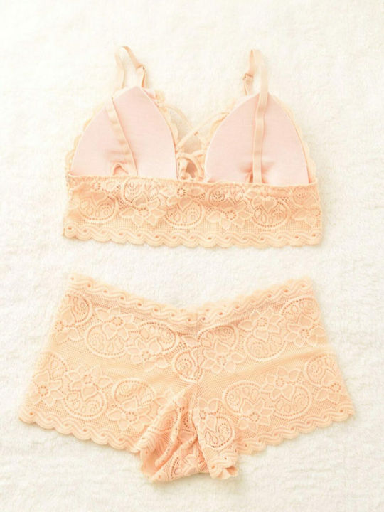Potre Δαντελένιο Σετ Εσωρούχων Bralette με Slip Μπεζ