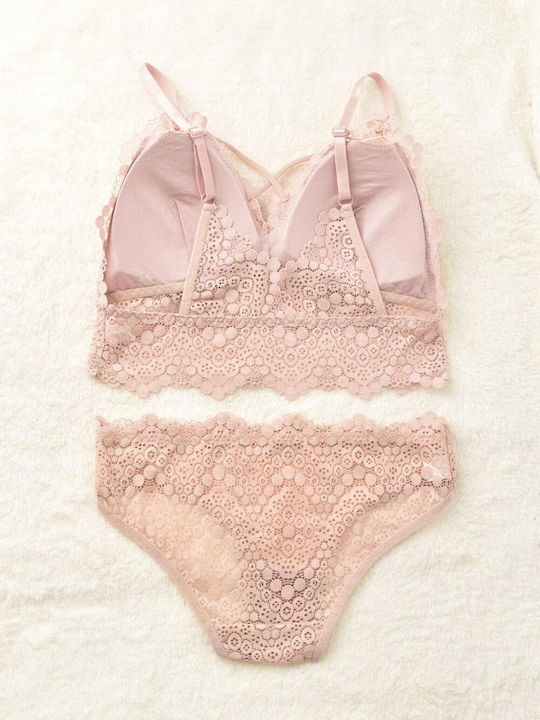 Potre Δαντελένιο Σετ Εσωρούχων Bralette με Slip απαλό ροζ