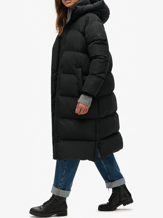 Lang Damen Puffer Jacke für Winter Black