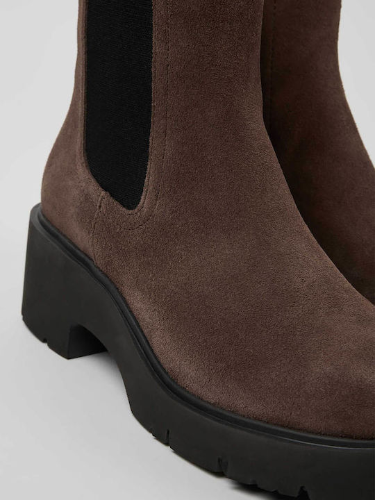 Milah Suede Γυναικεία Chelsea Μποτάκια με Μεσαίο Τακούνι Καφέ