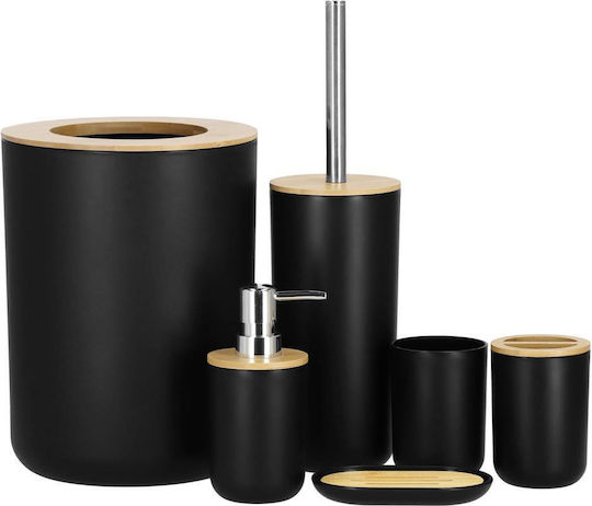 Black 6-piece Round Plastic Bathroom Accessory Set Bamboo Elements