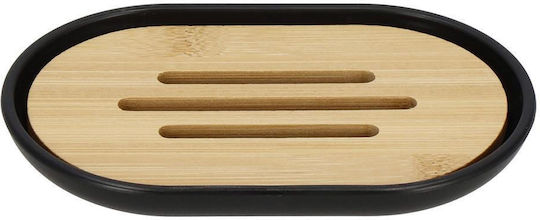 Schwarzes 6-teiliges rundes Badezimmerzubehör-Set aus Kunststoff mit Bambuselementen