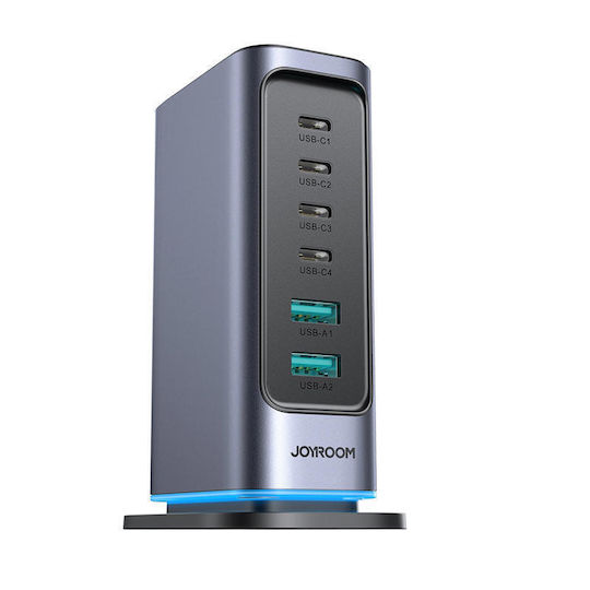 Joyroom Βάση Φόρτισης GaN με 2 Θύρες USB-A και 4 Θύρες USB-C 65W Power Delivery / Quick Charge 3.0 / Quick Charge 4.0 σε Γκρι χρώμα (JR-TCM02)