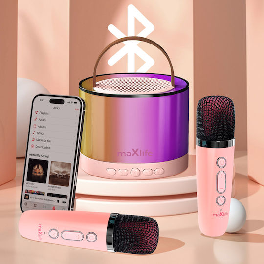 Maxlife Boxă Karaoke cu Microfoane Wireless și Efecte de Iluminare MXKS-200 Roz