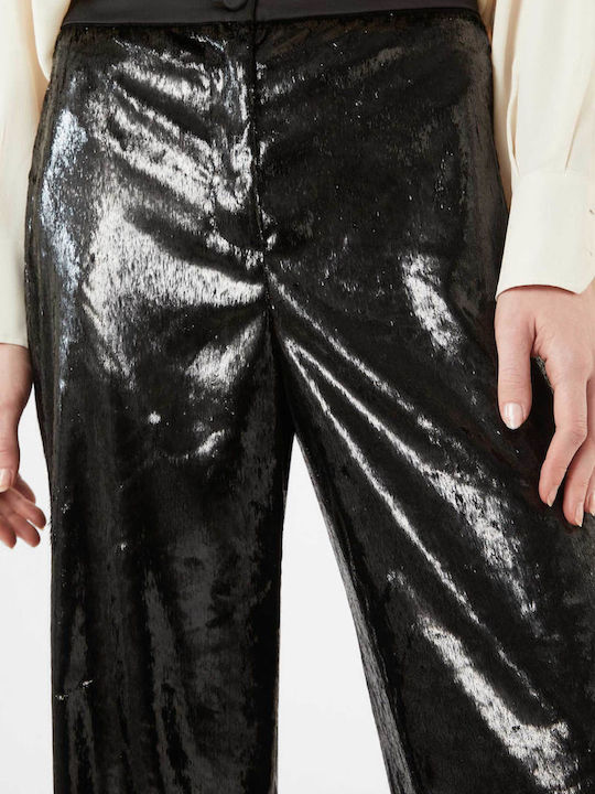 Women's Fabric Trousers Wide Line Black