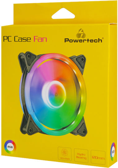 Powertech PT-1284 Вентилатор За Кутия 120мм (1200 Оборота / 38 CFM) С RGB Осветление И Свързване 3-Pin / 4-Пинов Молекс