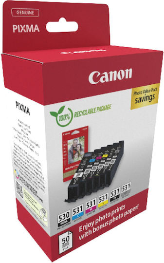 Canon PGI-530 / CLI-531 Original Photo Value Pack with 6 InkJet Printer Inks Black / Multiple (Color) (6117C004)