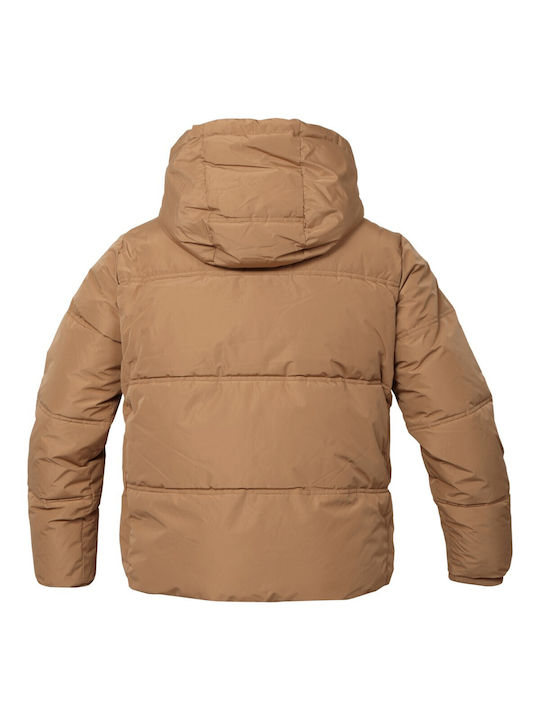 Women's Short Puffer Jacket for Winter with Hood Beige