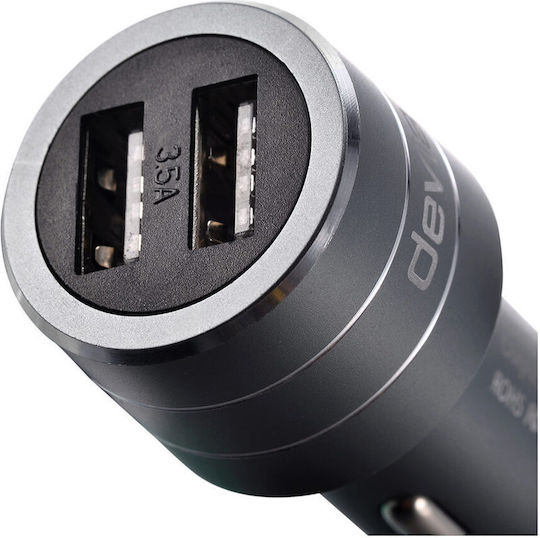 Зарядно за кола 3.5a Devia Battle Dual Usb Истинско Черно Аварийно Чукче