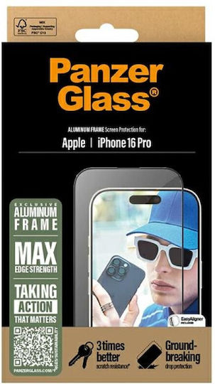 Panzerglass Screen Protector Aluminum Frame Iphone 16 Pro 6.3" Ultra-wide Fit 2850