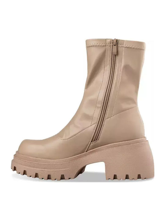 Leder Stiefeletten Damen Beige