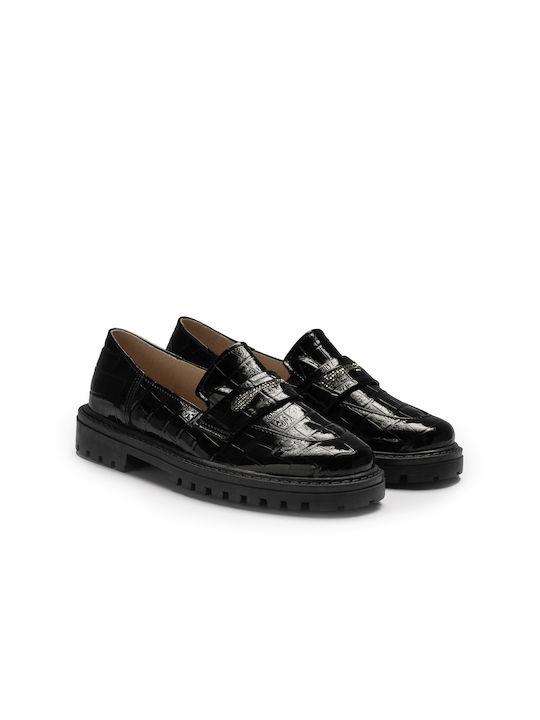 Aby Girls Patent Leather Moccasins Black