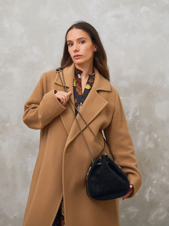 Round Love Leather Women's Shoulder and Crossbody Bag Suede Black 24.E.002-37
