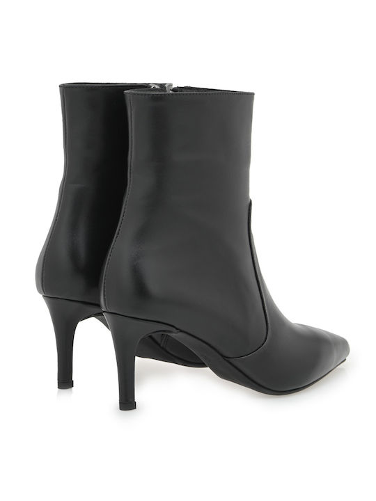 Leather Women's Ankle Boots with Medium Heel Black