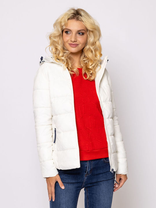 Women's Short Puffer Jacket for Winter with Hood Graphite