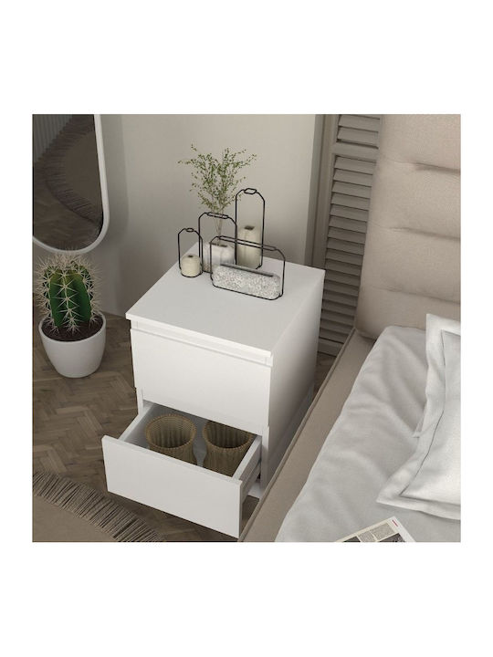 Bedside Table Breve Wooden White 39.8x41.8x55cm