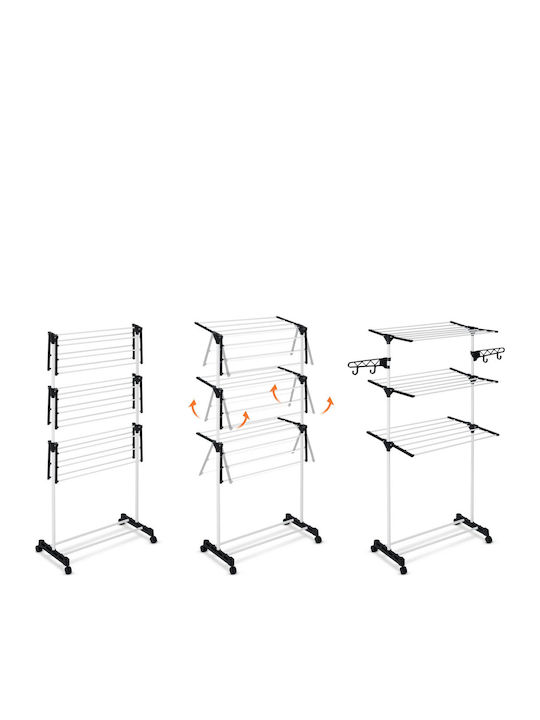 Vertical Clothes Dryer Foldable Solid Metal Construction 3 Levels 6 Wings 15 M White