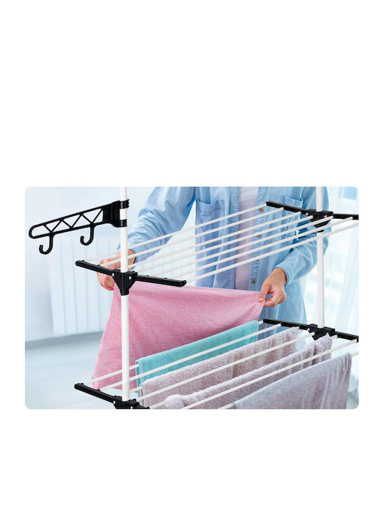 Vertical Clothes Dryer Foldable Solid Metal Construction 3 Levels 6 Wings 15 M White