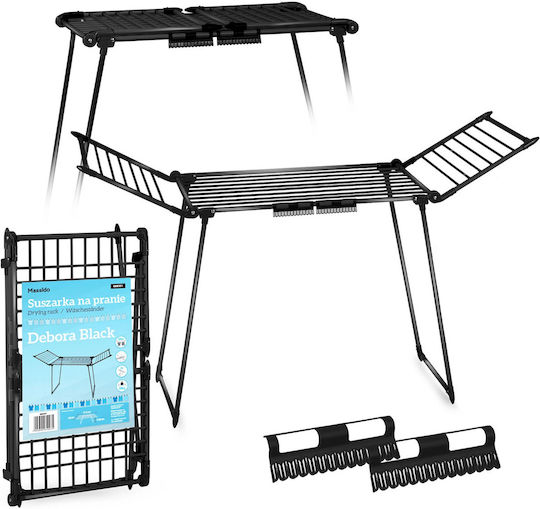Metal Clothes Drying Rack Strong Construction Telescopic Sliding Wings Non-slip Feet 19m Black