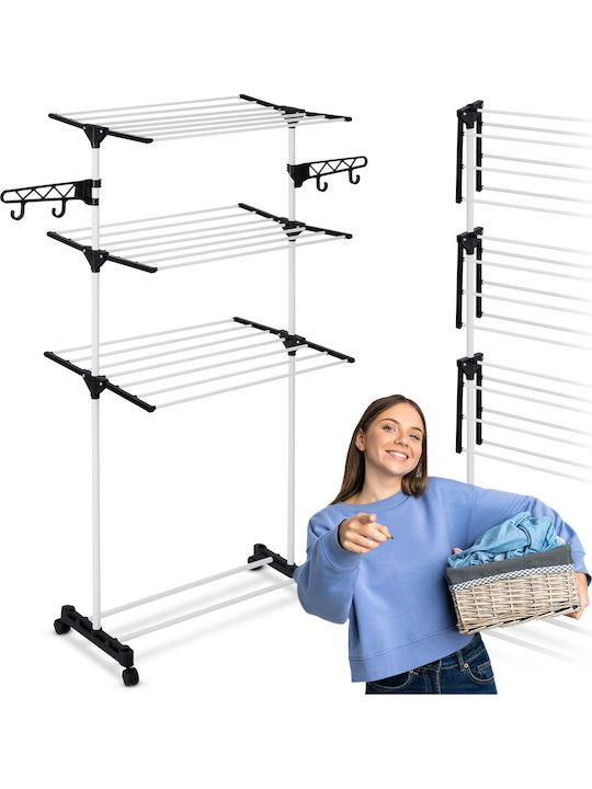 Vertical Clothes Dryer Foldable Solid Metal Construction 3 Levels 6 Wings 15 M White