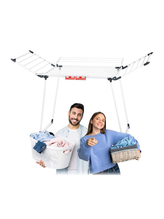Uscător de haine construcție solidă din metal, suprafață mare de uscare 22 m, pliabil, alb