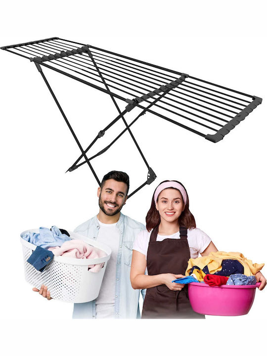 Uscător de haine cu roți metalice telescopic pliabil 190 X 95 X 56 cm negru