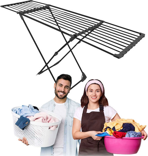 Clothes Dryer Metal Wheels Telescopic Foldable 190 X 95 X 56 Cm Black