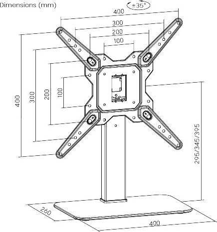 Powertech PT-1281 Επιτραπέζια Βάση Τηλεόρασης έως 55" και 40kg Ασημί