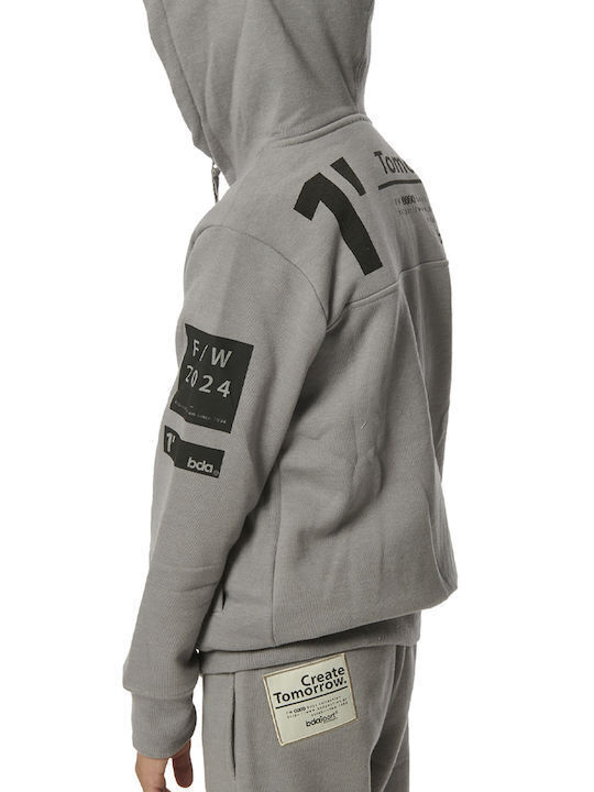 Fleece Kids Sweatshirt Cardigan with Grey Hood